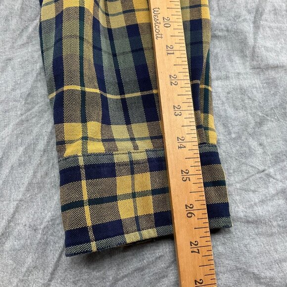 LL Bean Men Shirt XLarge Tall Blue Yellow Plaid Heavy Canvas Traditional Fit VTG - Picture 8 of 12